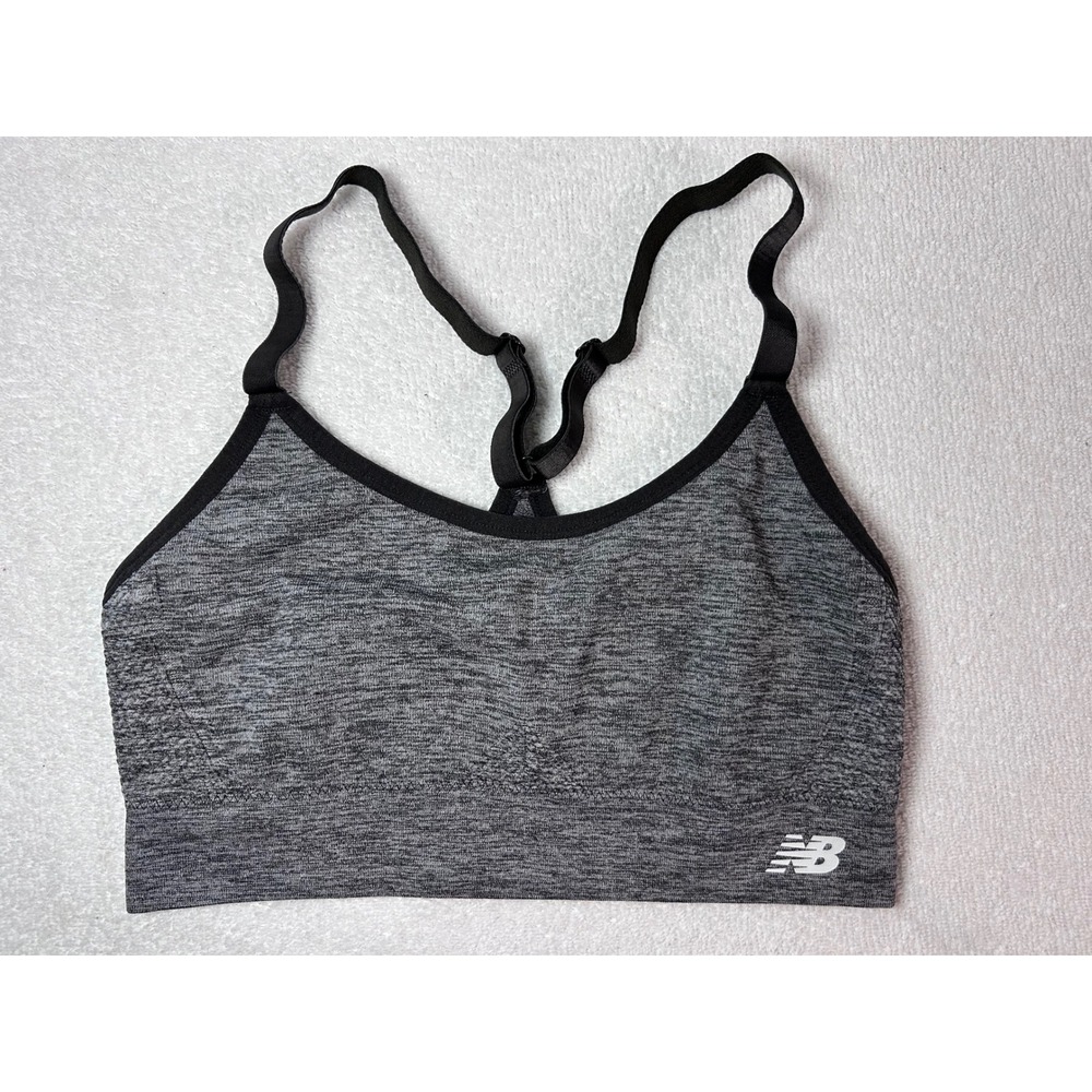 New Balance Womens Gray Space Dye Seamless Adjustable Racerback Sports Bra L